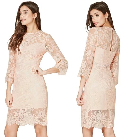 bebe Dresses & Skirts - Bebe Slit Lace Mini Dress Blush Pink Women’s 4 Bridalcore Balletcore Coquette